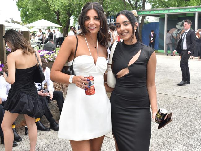 Guests in striking racewear at Penfolds Derby Day at the Flemington Racecourse on Saturday, November 02, 2024: