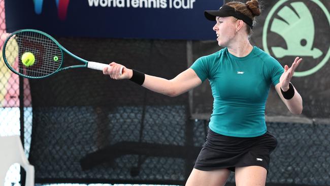 Talia Gibson competes in the International Tennis Federation (ITF) Cairns Tennis International grand final match at the Cairns International Tennis Centre. Picture: Brendan Radke