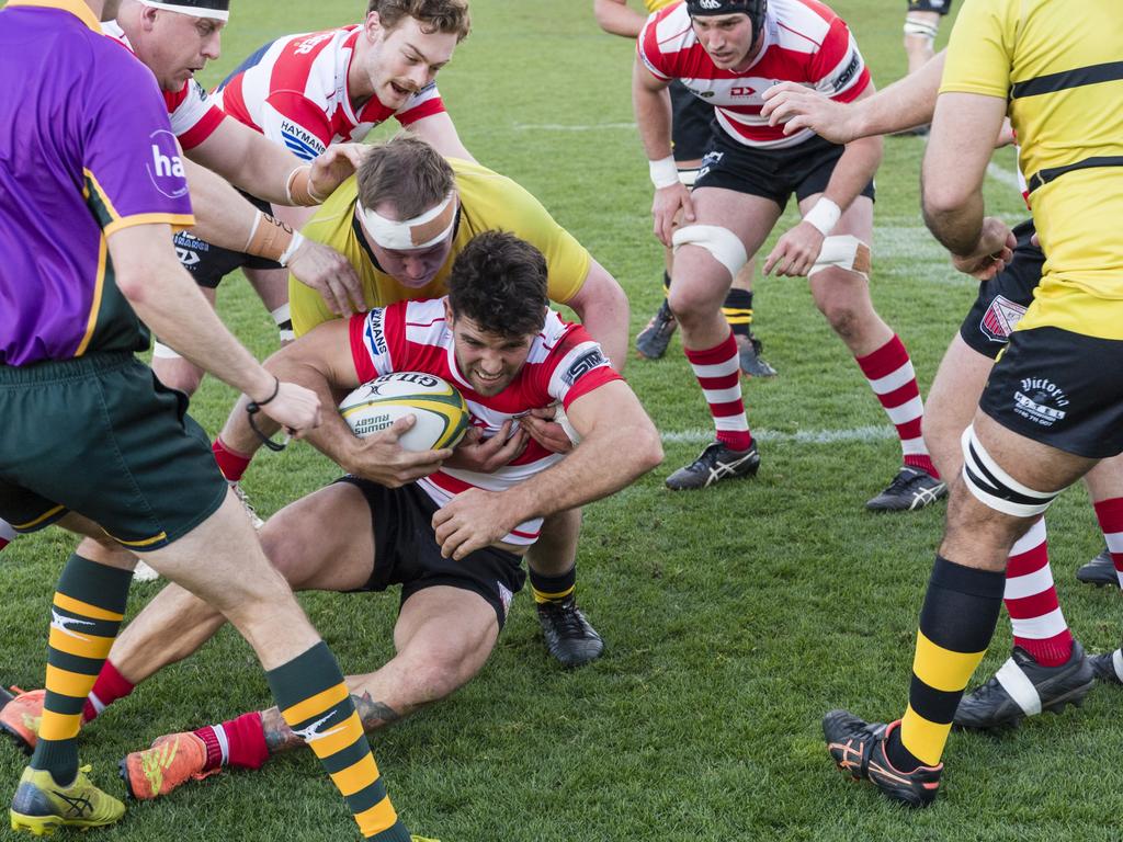 Seb Russell-Sharam with the ball for Toowoomba Rangers. Picture: Kevin Farmer