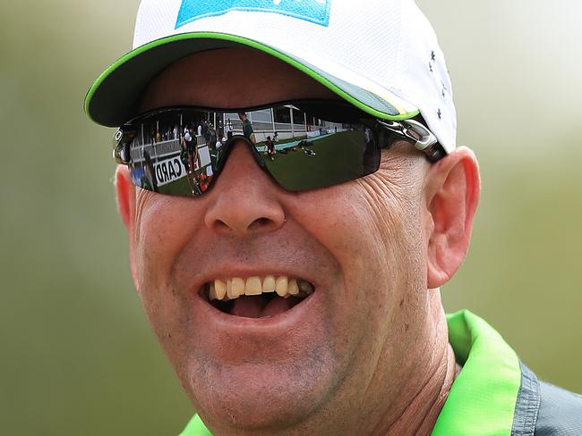 Australia's head coach Darren Lehmann smiles during the tour during the tour match against Kent at The Spitfire Ground, Canterbury England, Thursday June 25, 2015. Australia will play England in the first Test of the Ashes series starting July 8. (Nigel French/PA via AP) UNITED KINGDOM OUT NO SALES NO ARCHIVE