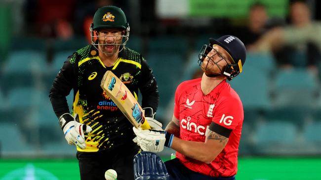 Ben Stokes is annoyed at himself after being bowled by Adam Zampa.