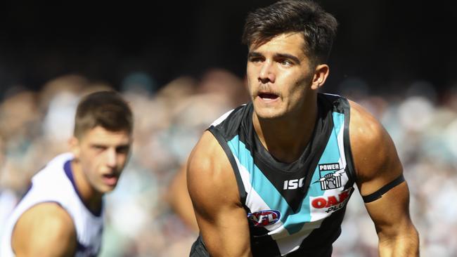 Port Adelaide’s Riley Bonner in action against Fremantle. Picture: SARAH REED