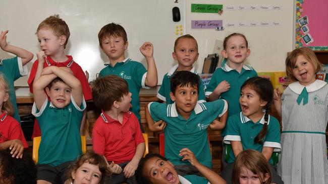 MY FIRST YEAR: Funny faces. Kuluin State School Preps. Picture: Patrick Woods.