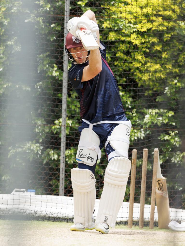 Marnus trying to find his rhythm in the nets against Queensland teammates. Picture: Lachie Millard