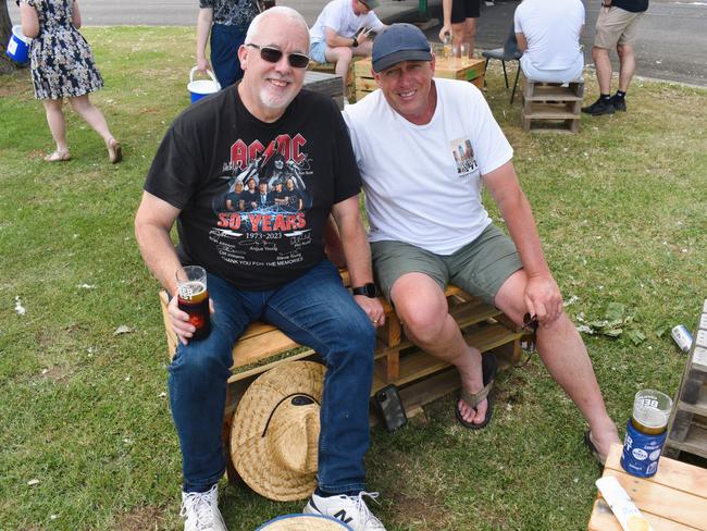 The Gippsland Beer Fest in Tinamba on Saturday, November 16, 2024: Garry Chalmers and Shane Tactor. Picture: Jack Colantuono