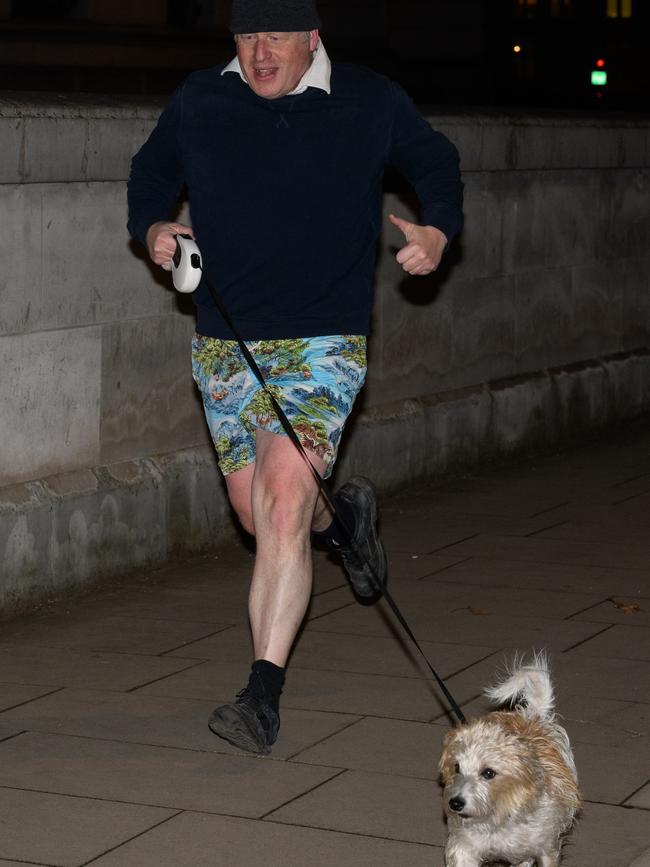 Boris Johnson goes for his morning run as his leadership sinks deeper into crisis. Picture: Getty Images.