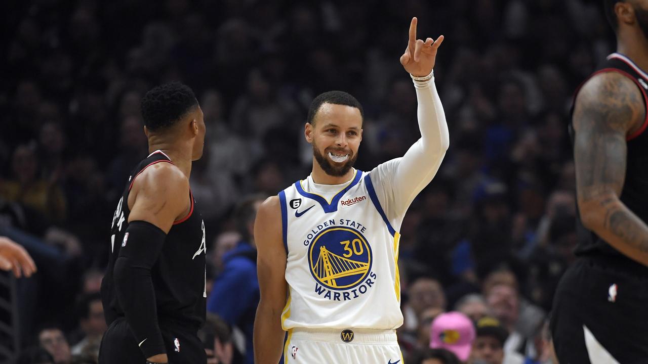 LOS ANGELES, CA - MARCH 15: Stephen Curry #30 of the Golden State Warriors celebrates after scoring a basket against the Los Angeles Clippers during the first half of the game at Crypto.com Arena on March 15, 2023 in Los Angeles, California. NOTE TO USER: User expressly acknowledges and agrees that, by downloading and or using this photograph, User is consenting to the terms and conditions of the Getty Images License Agreement. (Photo by Kevork Djansezian/Getty Images)