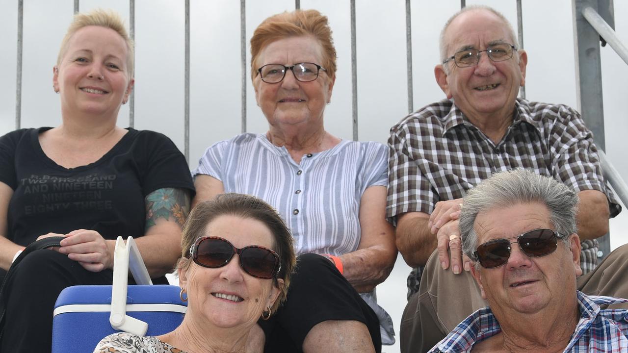 Gympie Bull n Bronc - Jodie, Barbara and Wayne Norris in the back with Maureen Grant and Jeff Knight in the front. Picture: Shane Zahner