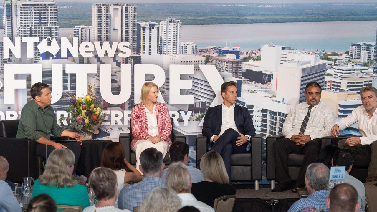 Matt Cunningham, Nicole Manison, Joe Riddle, Professor Reuben Bolt and Grant Wilson panel discussion moderated by Matt Cunningham at the NT News second annual Futures Northern Territory. Picture: Pema Tamang Pakhrin.