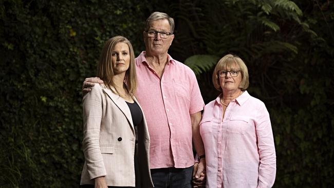 Lyn’s neice Renee Simms, left, with her parents Greg and Merilyn Simms. Picture: Adam Yip