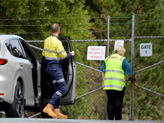 WorkSafe inspectors arrive at the mine on Thursday. Picture: Andrew Henshaw