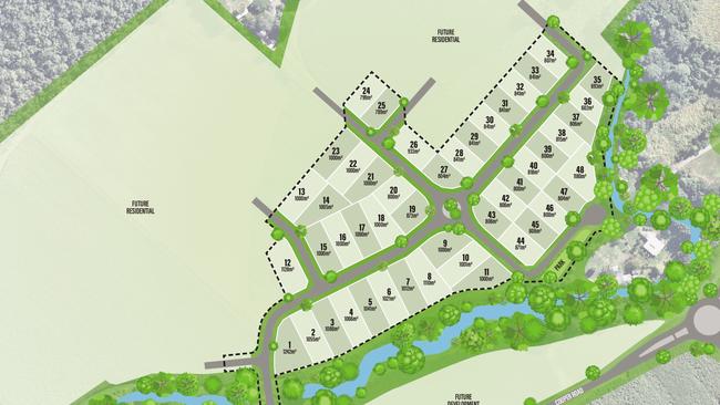 THE first stage of the much-anticipated Pinecrest residential subdivision at Mt Peter is being released on July 24, with 48 large lots priced from $210,000 in the Rocky Creek precinct. . Picture: supplied.