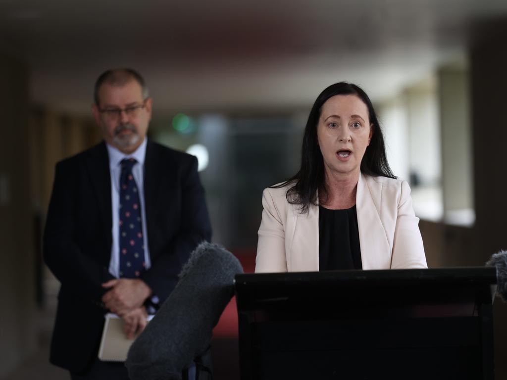 Queensland Health Minister Yvette D'Ath addresses the media at Parliament House. Picture: NewsWire / Sarah Marshall