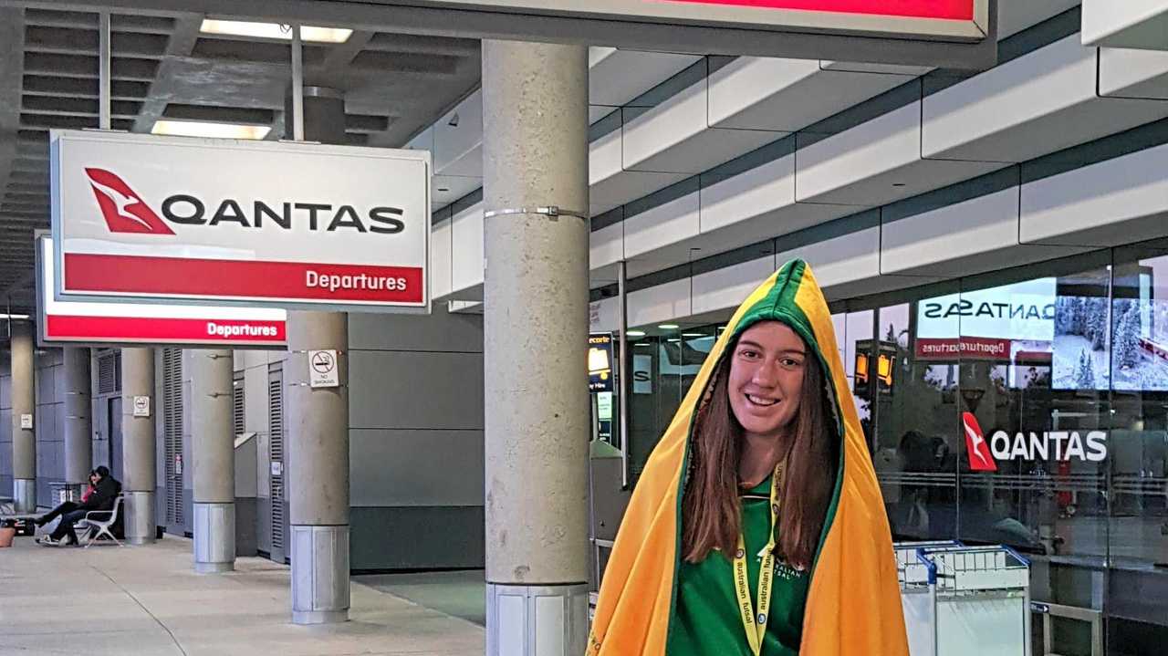 After over 30 hours of travel from Brisbane to Belo HorizonteChinchilla's Gabby Hicks has landed in Brazil and has started her two weeks of intensive training with the Australian Under 15s futsal team in Brazil. Picture: Francis Hicks