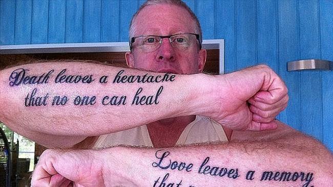 Mark Leveson tattoos his arms in memory of his son Matt Leveson.