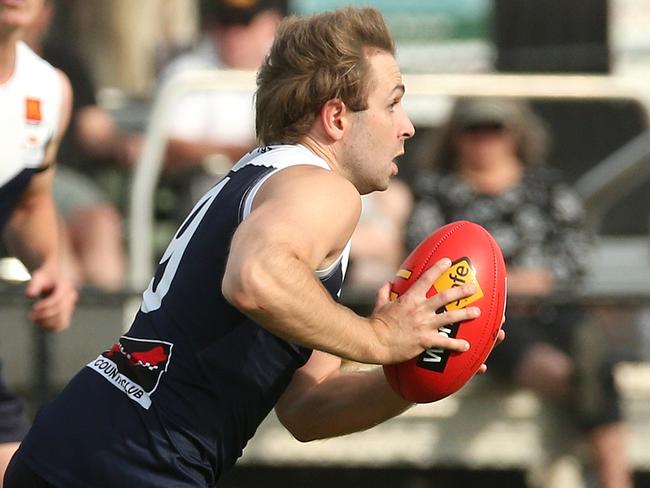 Ballarat FL footy: Melton South v Bacchus Marsh: Dillon Sharp of Melton South runs forwardSaturday, May 1, 2021, in Melton, Victoria, Australia. Picture: Hamish Blair