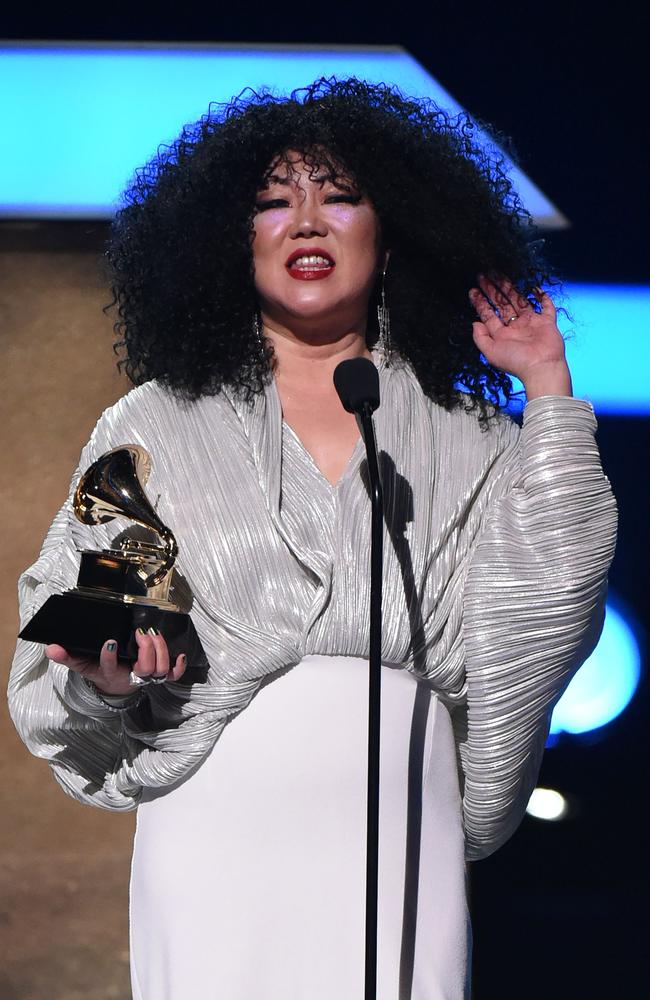 Comedian Margaret Cho took to the stage during the pre-award telecast in Diana Ross drag. Picture: AFP PHOTO / VALERIE MACON