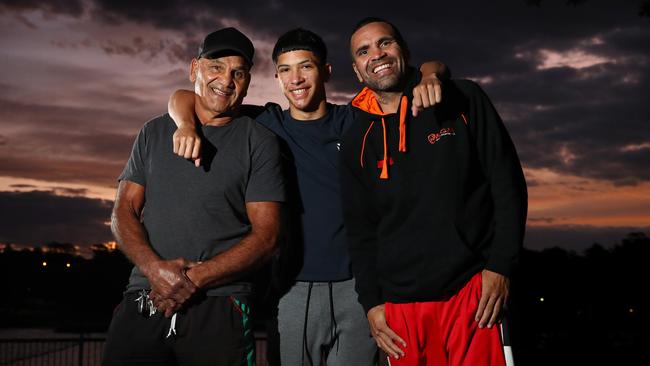 Tony Mundine Snr (boxing), Anthony Mundine (NRL and boxing) and Anthony Mundine Jnr (basketball) all featuring prominently in their chosen sports. Picture: Toby Zerna