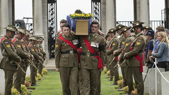 Australian Army soldiers carry the coffin of an unknown Australian soldier into Pozieres cemetery on Saturday. Picture: Department of Defence