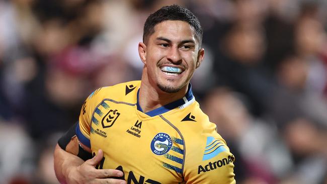 Dylan Brown celebrates a try. Picture: Cameron Spencer/Getty Images