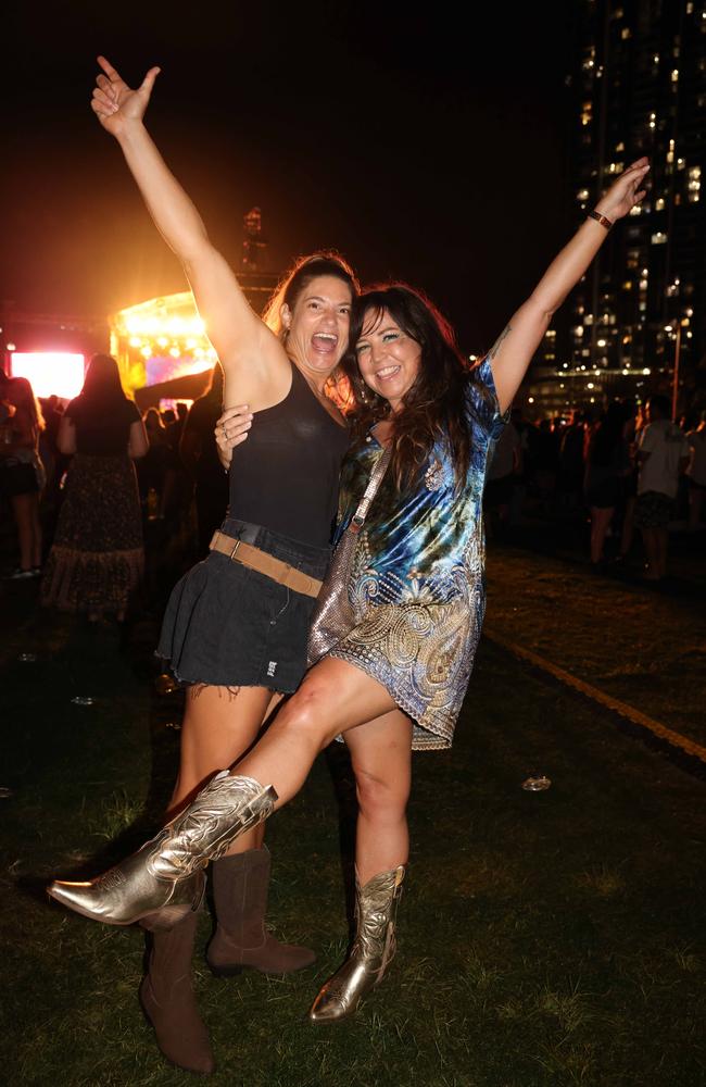 Emma Peart and Nikki Fern at the Lookout Festival 2024 at Broadwater Parklands for Gold Coast at Large. Picture: Portia Large