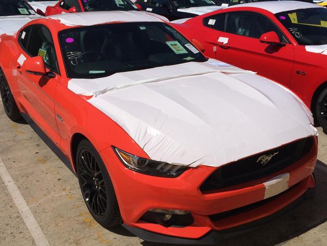 The 2015 model ford Mustang is unloaded at Port Melbourne December 2nd 2015