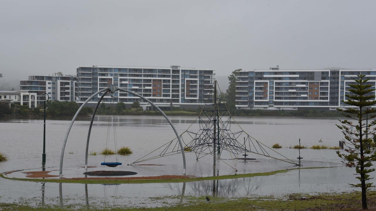 Playground equipment at Lake Orr is completely inundated. Picture: Steve Holland