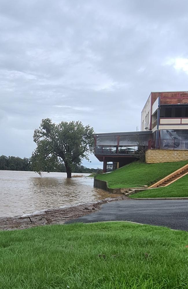 The Clarence River is on the rise creeping up Prince Street, Grafton at the Crown Hotel Motel.