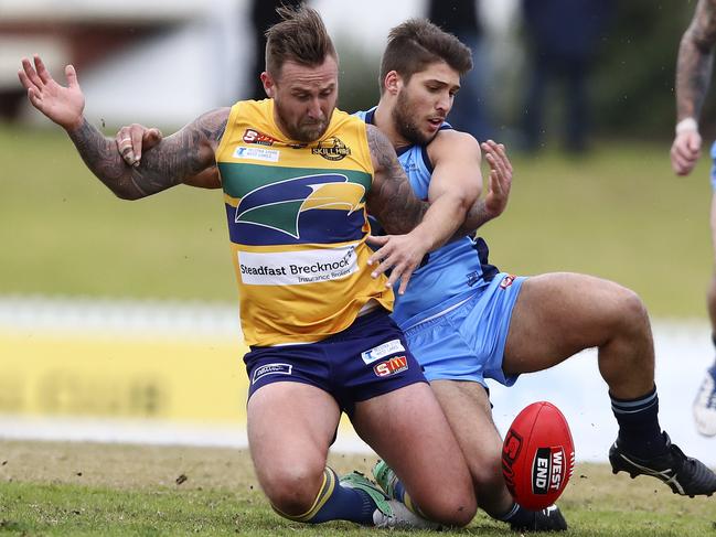 SANFL - Woodville - West Torrens v Sturt at Woodville Oval. Scott Lewis and James Battersby. Picture Sarah Reed