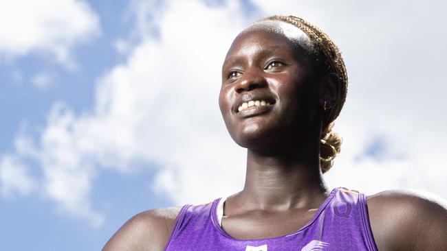 New Firebirds import Goal Shooter Mary Cholhok at Kangaroo Point on Tuesday. Picture Lachie Millard