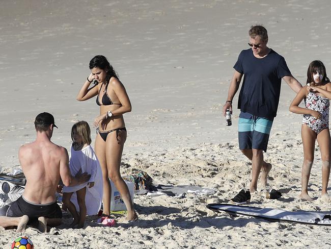 The Hemsworths enjoy a day at the beach with Matt Damon and his family at North Stradbroke Island. Picture: WP MEDIA