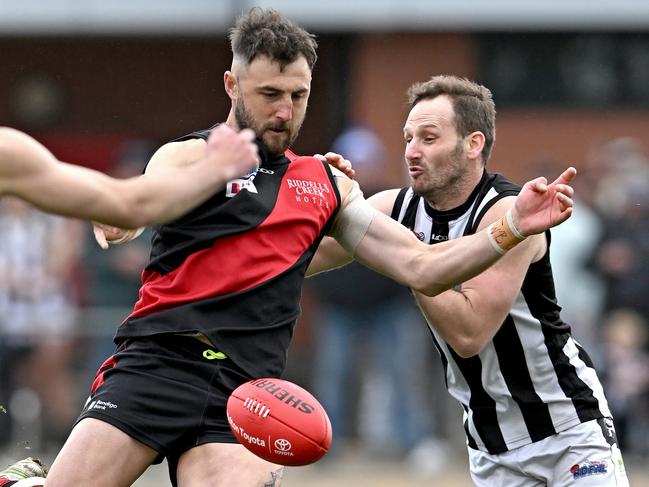 RiddellÃs Dylan Tarczon during the ERDFNL Riddell v Wallan Qualifying 2 football match in Romsey, Saturday, Aug. 31, 2024. Picture: Andy Brownbill