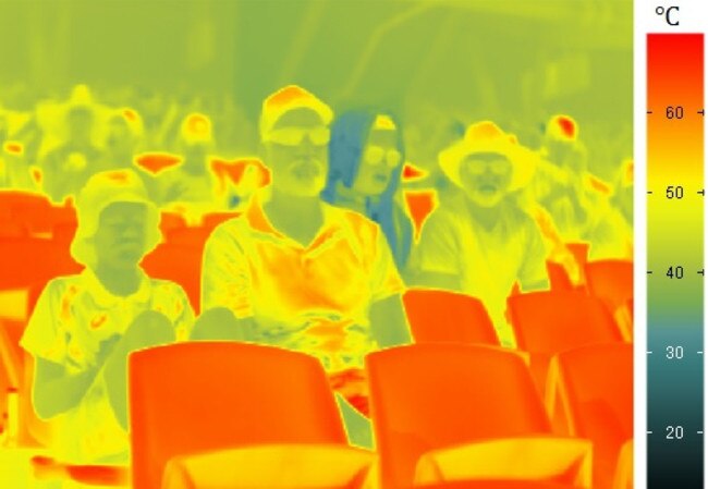 Cricket fans Lenny Wilton, 12, and Max Wilton sweat it out in the eastern stands. Picture: Farzin Ghanadi