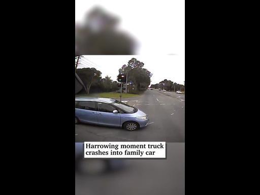 Harrowing moment truck crashes into family car