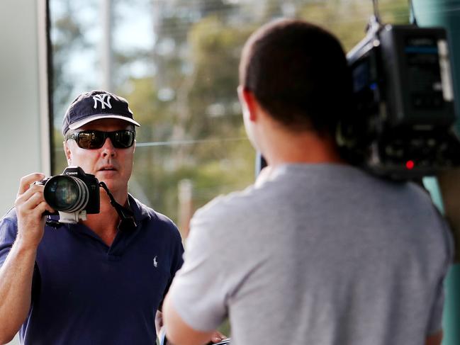 Simon Monteiro appears in Gosford court turning his camera on waiting media Tuesday 9th April 2019. Picture: Sue Graham)