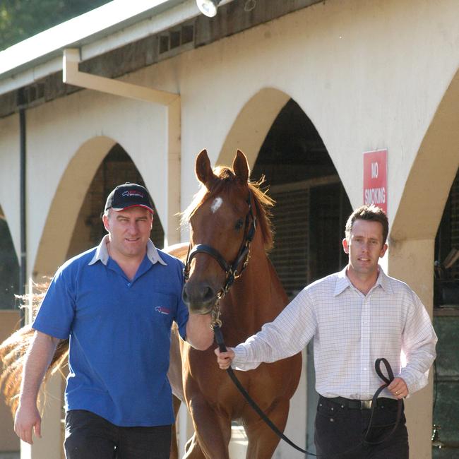 Daniel Lesjak (L) co-owner of Rumbird and Grant Morgan, CEO of Gold Coast Racing at the Traintech building / facility on the Gold Coast PicGiulio/Saggin