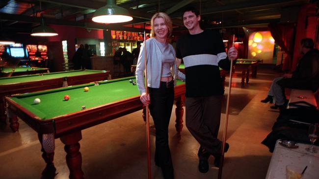 Megan Edmonds with Kai Sackett at Q Bar in Rundle Street, 1996. Picture: Campbell Brodie