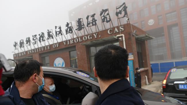 The WHO team arrives at the Wuhan Institute of Virology on Wednesday, where ‘frank, open discussion’ was held. Picture: AFP