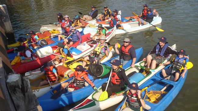 Kayakers collect rubbish south of Salt Pan Creek at the Georges River junction for Clean Up Australia Day 2016.