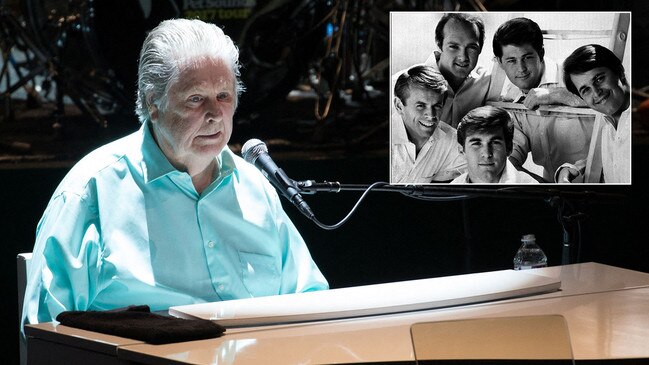 Beach Boys founder Brian Wilson at the piano in 2017, and inset, rear right, with the band in 1966. Main Picture: AFP