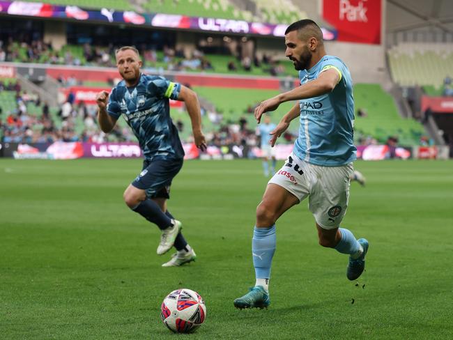 Melbourne City’s Aziz Behich against Sydney FC. Picture: Robert Cianflone/Getty Images