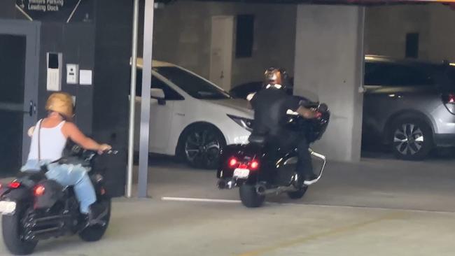 Pink and her husband Carey Hart seen riding into The Langham, Surfers Paradise. Picture: Mohammad Alfares