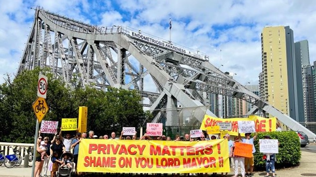 Anti-bridge climb protesters at the Story Bridge in 2021. Picture: Chris Copeland