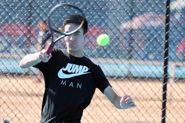 Action from the International Tennis Federation junior tournament at KDV on the Gold Coast. Picture: Tertius Pickard