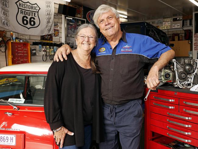 Ron Howell, 71 and wife Rhonda, 69 at their Mini workshop. Picture: Tim Hunter