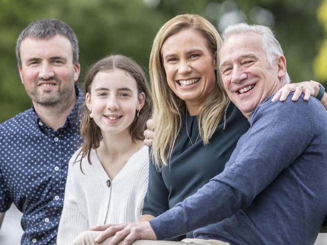 Kristie Johnston (second from right) with father David Knox, right; daughter Lucy; and husband Ben, left. Picture: Eddie Safarik