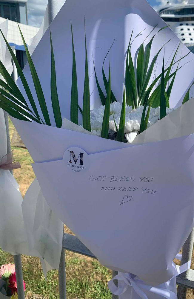 Flowers left near the cruise ship for those affected by the New Zealand tragedy. Picture: Supplied