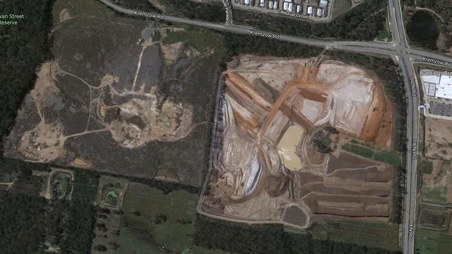 CSR quarry and Mordat’s sandblasting sites at Warner could be developed into a mix of housing and open space. Picture: Google