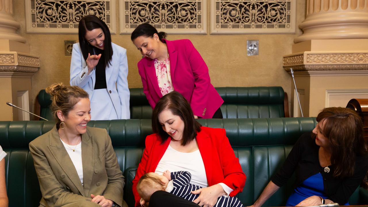 Jayne Stinson MP breastfeeds her son Quinn in SA Parliament. Picture: JoAnna Robinson