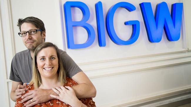 Kristy and Chris Veale met working at Big W Erina and have gone on to get married and have a child with another on the way. Big W Erina is celebrating its 33rd anniversary. Picture: NCA NewsWire/Troy Snook